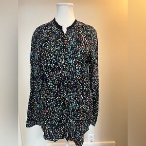 Sandro Paris Multicolor Abstract Print Blouse Sheer Back Split Neck Top Size 1